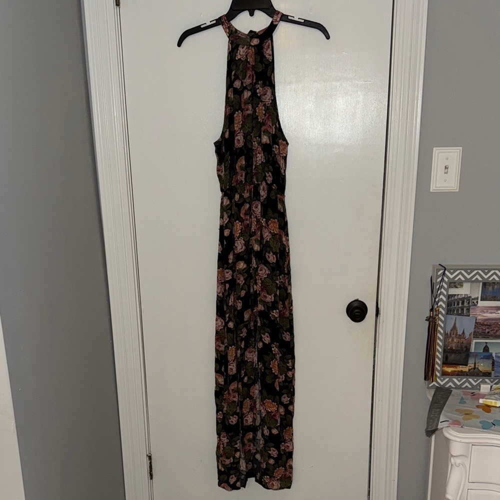 American eagle outfitters- Floral Halter Maxi Dress - Black and Pink